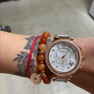 Michael Kors White and Rose Gold Pave Watch